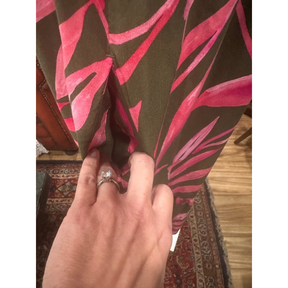 Time and Tru Tropical Maxi Dress Large Olive Pink Palm Leaf - Picture 4 of 8